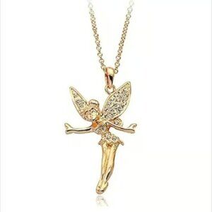 Tinkerbell Disney Gold Tone Cubic Zirconia Studded Pendant Necklace New